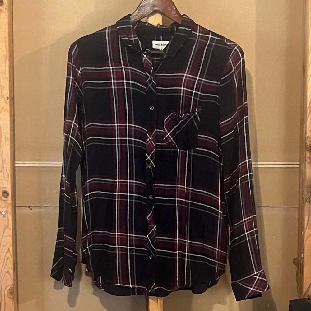 Thread & Supply Navy and Burgundy Plaid Shirt